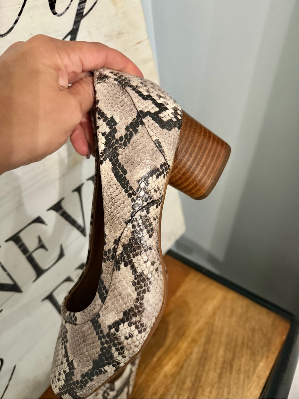 Clarks Snake-Print Heeled Pumps in Beige and Black - Picture 3 of 3
